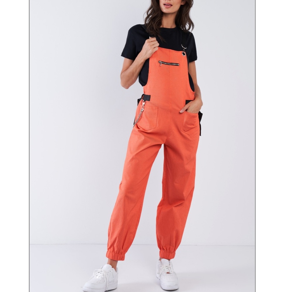 Orange Zip Pocket Hardware Cargo Overall Joggers